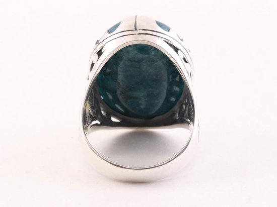 Grote opengewerkte zilveren herenring met azuriet afbeelding 3