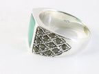 Zilveren zegelring met groene agaat en marcasiet afbeelding 2