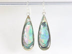 Lange druppelvormige zilveren oorbellen met abalone schelp afbeelding 4