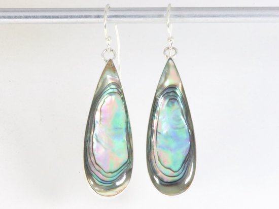 Lange druppelvormige zilveren oorbellen met abalone schelp afbeelding 4