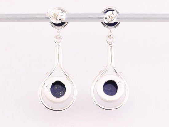 Lange opengewerkte zilveren oorstekers met lapis lazuli afbeelding 3