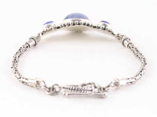Traditionele zilveren armband met blauwe lace agaat en koningsschakels afbeelding 3
