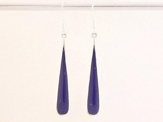 Lange druppelvormige zilveren oorbellen met lapis lazuli afbeelding 3
