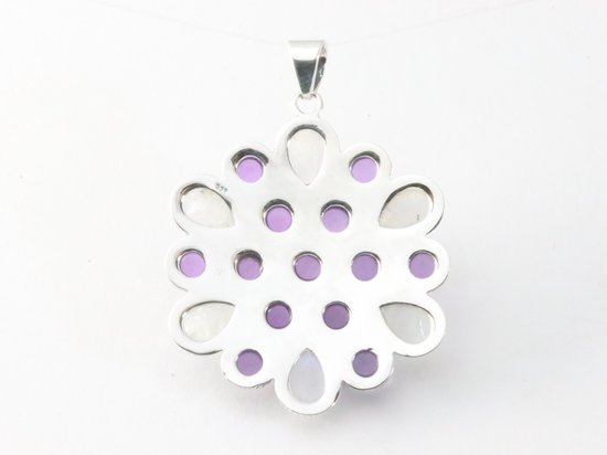 Traditionele bewerkte zilveren hanger met regenboog maansteen en amethist afbeelding 3