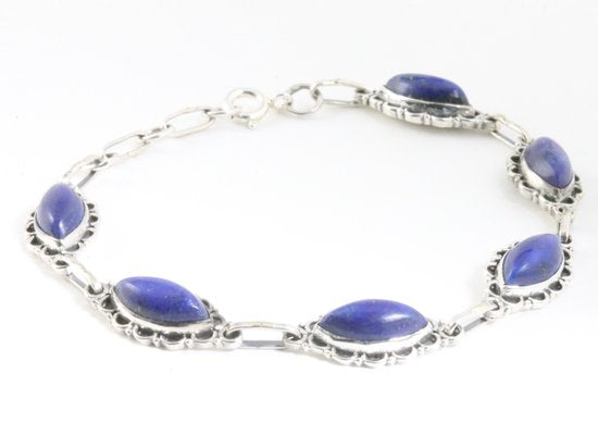 Bewerkte zilveren armband met lapis lazuli afbeelding 2