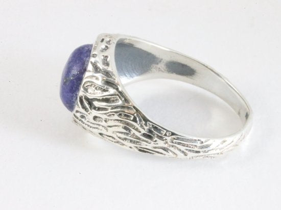 Bewerkte zilveren ring met lapis lazuli afbeelding 2