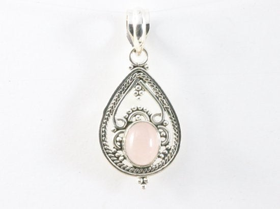 Opengewerkte zilveren hanger met rozenkwarts afbeelding 4