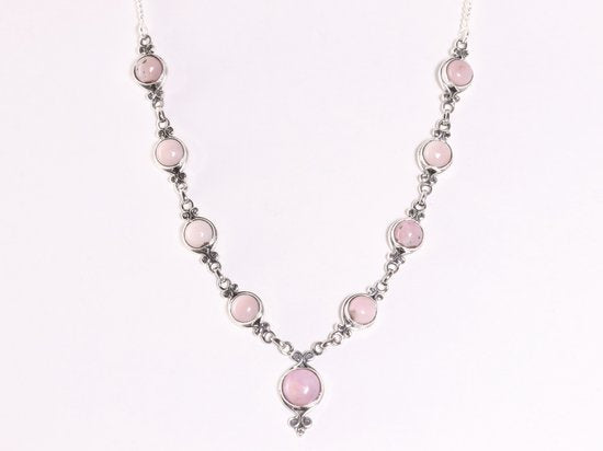 Bewerkte zilveren ketting met roze opaal afbeelding 1