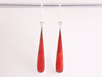 Lange druppelvormige zilveren oorbellen met rode koraal steen afbeelding 4