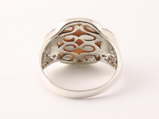 Zware bewerkte zilveren herenring met bruine rhodochrosiet afbeelding 3