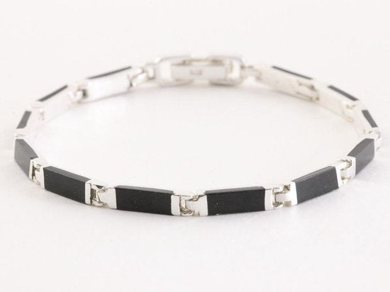 Zilveren schakelarmband met onyx afbeelding 1