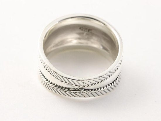 Brede hoogglans zilveren ring met kabelpatronen afbeelding 3