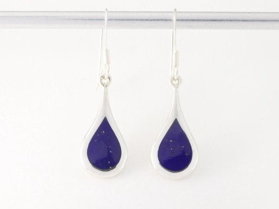 Druppelvormige zilveren oorbellen met lapis lazuli afbeelding 4