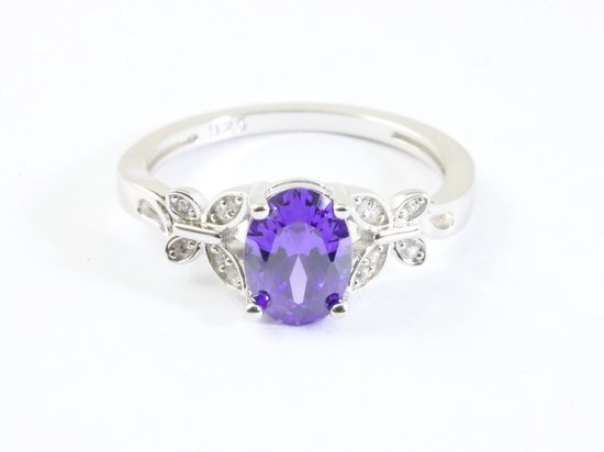 Hoogglans zilveren ring met blauwe saffier en witte topaas afbeelding 4