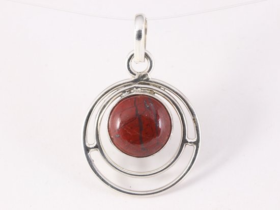 Ronde opengewerkte zilveren hanger met rode jaspis afbeelding 4