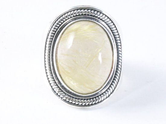 Bewerkte zilveren ring met gouden rutielkwarts afbeelding 4