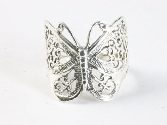 Opengewerkte zilveren vlinder ring afbeelding 4