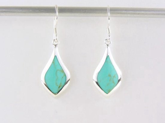 Druppelvormige zilveren oorbellen met groene turkoois afbeelding 5