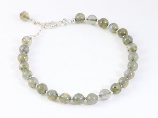 Armband van labradoriet en zilveren kralen afbeelding 1