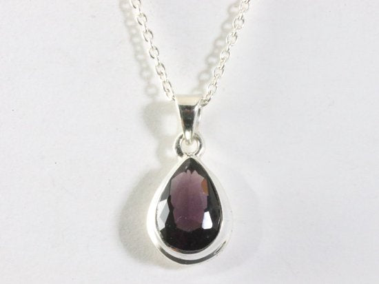 Druppelvormige zilveren hanger met amethist aan ketting afbeelding 4