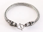 Zware zilveren snake armband met drakenkoppen afbeelding 3