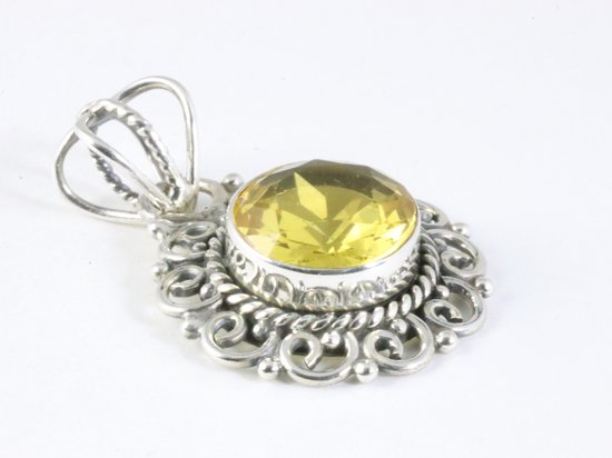 Ronde opengewerkte zilveren hanger met citrien afbeelding 2