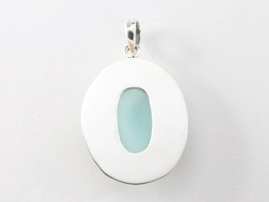 Grote bewerkte zilveren hanger met aqua chalcedoon afbeelding 3