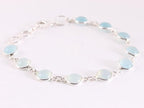 Fijne zilveren schakelarmband met aqua chalcedoon afbeelding 2