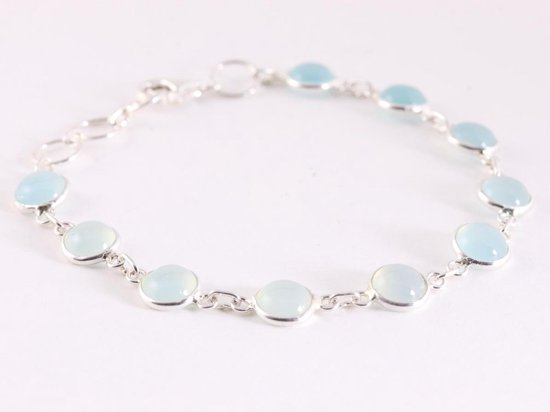 Fijne zilveren schakelarmband met aqua chalcedoon afbeelding 2