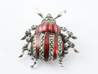 Zilveren kever broche met rode emaille en marcasiet afbeelding 3
