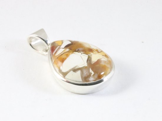 Druppelvormige zilveren hanger met mookaiet aan ketting afbeelding 2