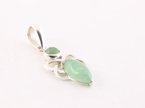 Fijne zilveren hanger met groene aventurijn aan ketting afbeelding 2