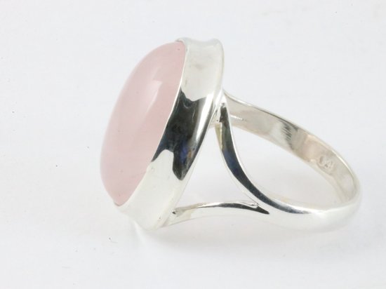Hoogglans zilveren ring met rozenkwarts afbeelding 2