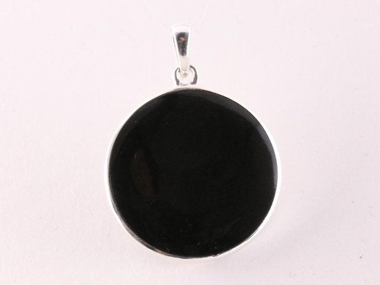 Ronde zilveren lotus hanger op onyx afbeelding 3