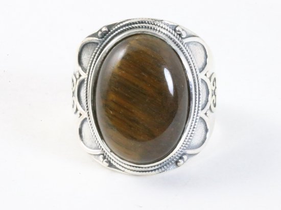 Bewerkte zilveren ring met tijgeroog afbeelding 4