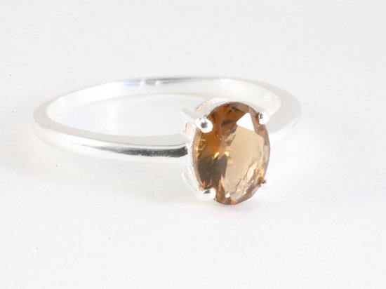 Fijne hoogglans zilveren ring met rookkwarts afbeelding 1