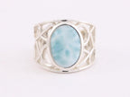 Grote opengewerkte zilveren ring met larimar afbeelding 2