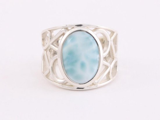 Grote opengewerkte zilveren ring met larimar afbeelding 2