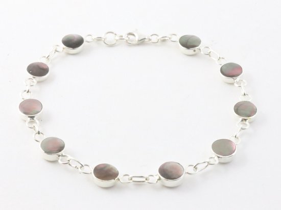 Hoogglans zilveren armband met zwarte parelmoer afbeelding 1