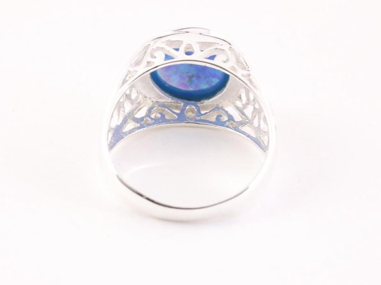 Opengewerkte zilveren ring met Australische opaal afbeelding 3