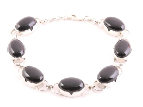 Zilveren armband met grote onyx stenen afbeelding 1
