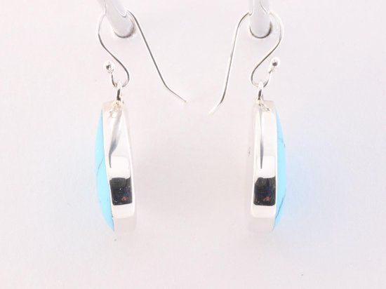 Druppelvormige zilveren oorbellen met blauwe turkoois afbeelding 2