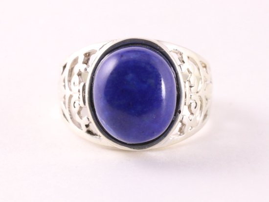 Opengewerkte zilveren ring met lapis lazuli afbeelding 4