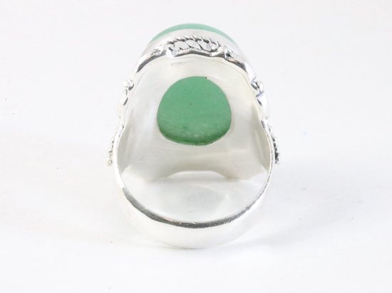 Zware bewerkte zilveren ring met jade afbeelding 3