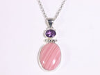 Hoogglans zilveren hanger met roze opaal en amethist aan ketting afbeelding 4