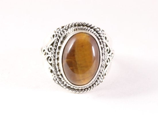 Bewerkte zilveren ring met tijgeroog afbeelding 4