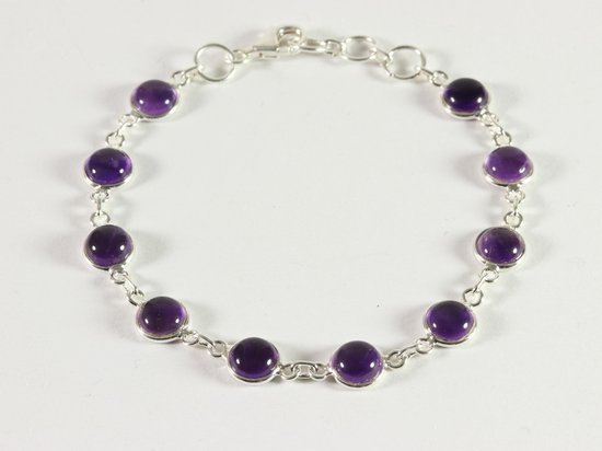 Fijne zilveren schakelarmband met amethist afbeelding 1