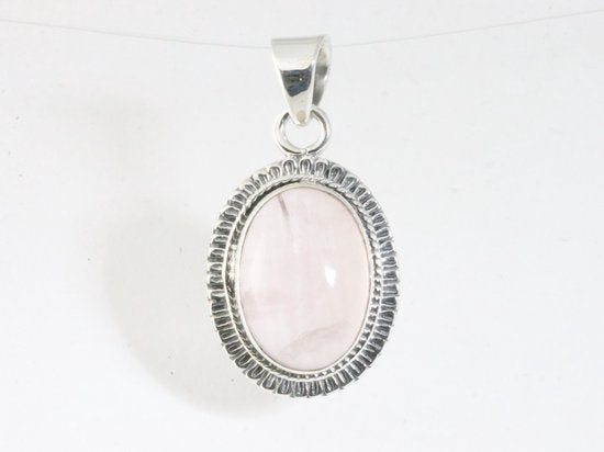 Fijne bewerkte ovale zilveren hanger met rozenkwarts afbeelding 4