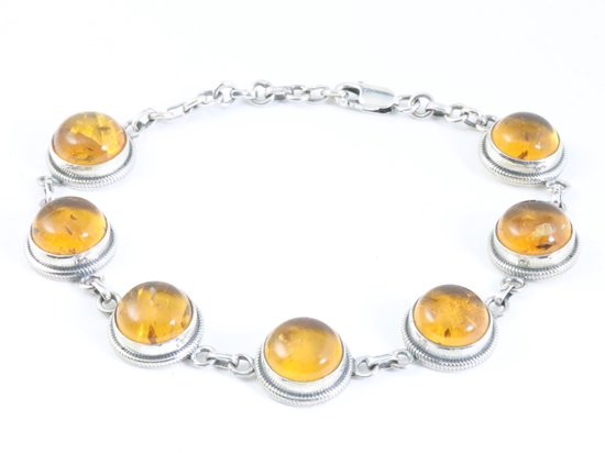 Bewerkte zilveren armband met amber afbeelding 1