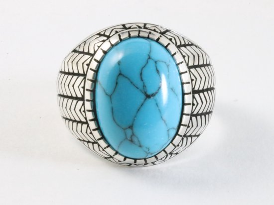 Zware bewerkte zilveren ring met blauwe turkoois afbeelding 4
